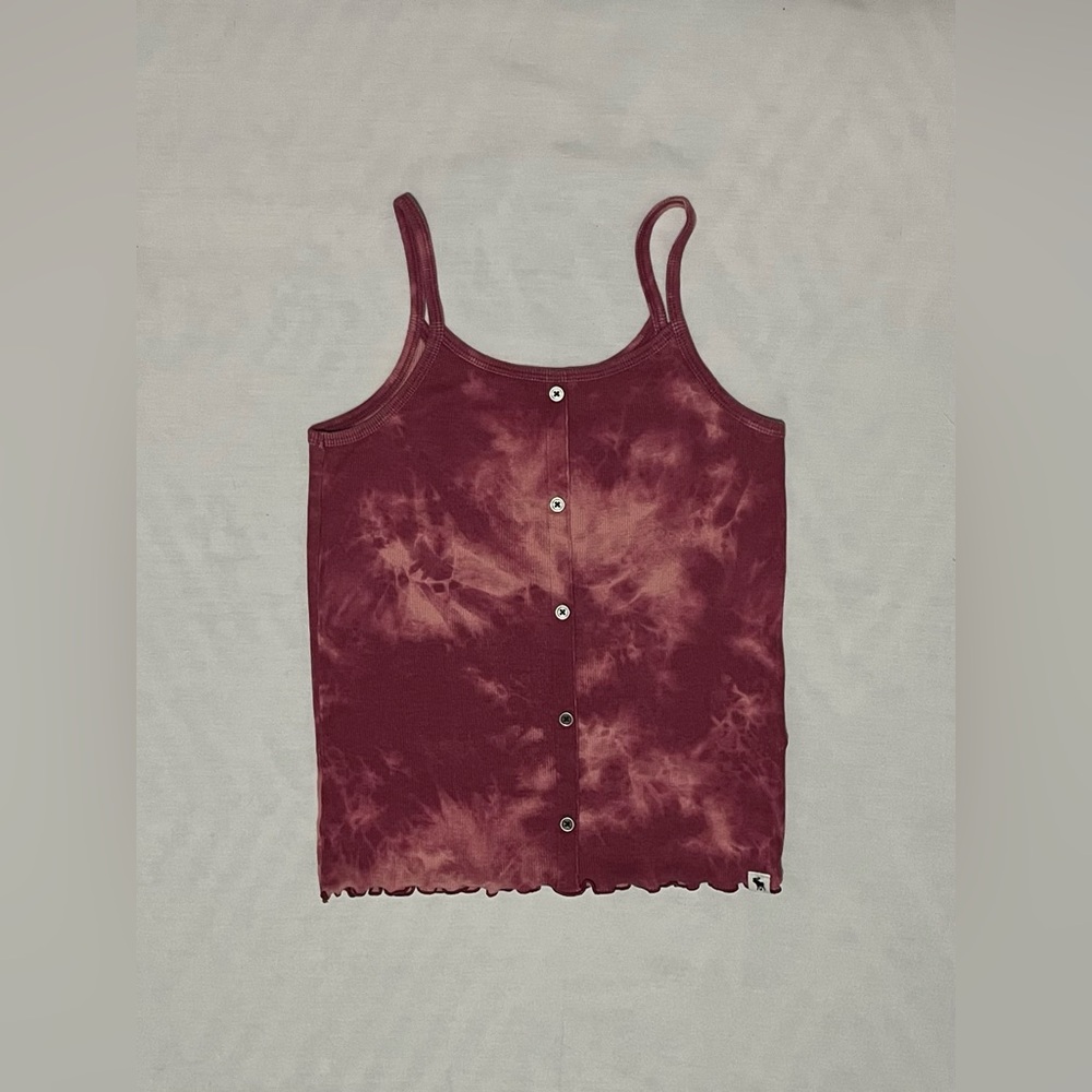 Abercrombie Burgundy Tie Dye Ribbed Henley Cami Tank Top Kids 13/14 or Womens XS